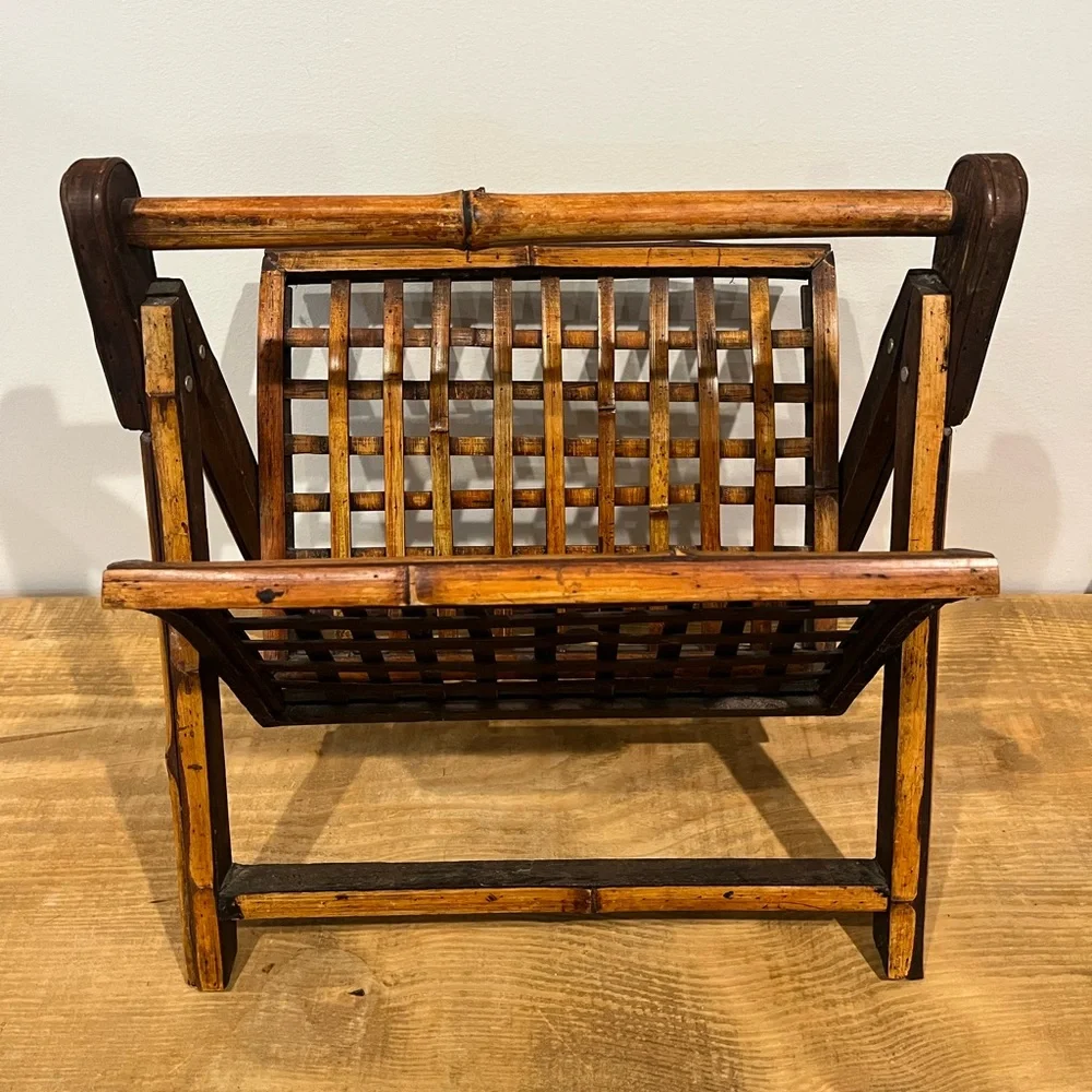MCM furniture VTG‎ rattan bamboo folding magazine rack EUC